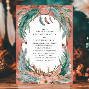 Invitation Couronne de plumes bohème avec attrape-rêves de ma