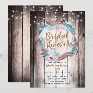 Invitation Couronne de plumes bohème et guirlande lumineuse p
