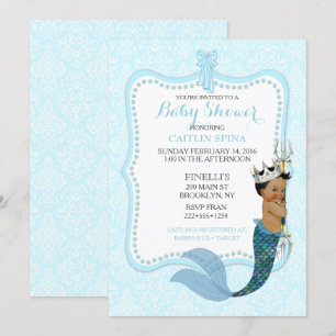 Invitation Couronne de prince bébé garçon merman afro-américa