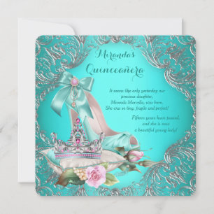 Invitation Couronne de princesse bleu sarcelle Quinceanera