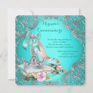 Invitation Couronne de princesse bleu sarcelle Quinceanera
