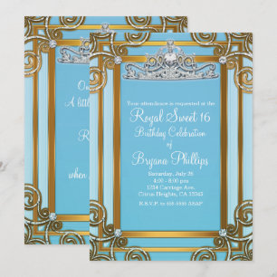 Invitation Couronne de princesse bleue et or, Diadème pour Sw