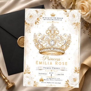 Invitation Couronne de Princesse en Or Blanc pour 3ème Annive