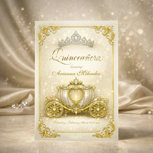 Invitation Couronne de Princesse en Or Luxueux pour Quinceañe