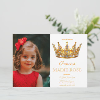 Invitation Couronne de princesse en or photo Conte de fées An
