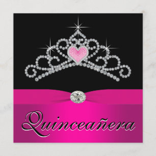 Invitation Couronne de princesse jolie rose chaud Quinceanera