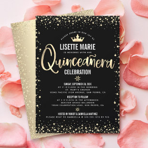 Invitation Couronne de princesse pailletée en or avec foil no