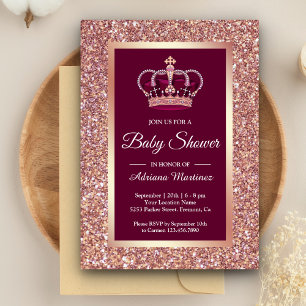 Invitation Couronne de princesse pailletée or rose pour Baby