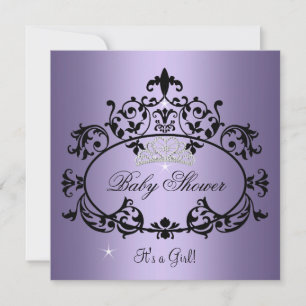 Invitation Couronne de princesse pour Baby Shower Fille Noir