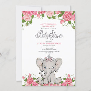 Invitation Couronne de princesse pour bébé fille Éléphant Ros