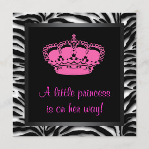 Invitation Couronne de princesse rose chaud bébé fille zèbre