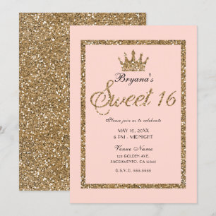 Invitation Couronne de princesse rose pailletée or glitter po