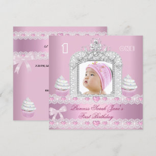 Invitation Couronne de princesse rose pour 1er anniversaire d