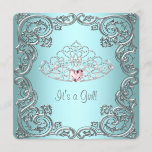 Invitation Couronne de princesse rose turquoise pour Baby Sho