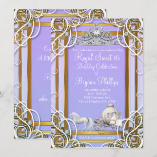 Invitation Couronne de princesse violette et or Carrosse Swee