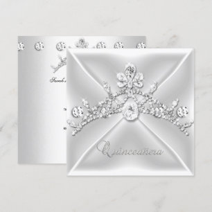 Invitation Couronne de Quinceanera 15 ans Argent Diamant Blan