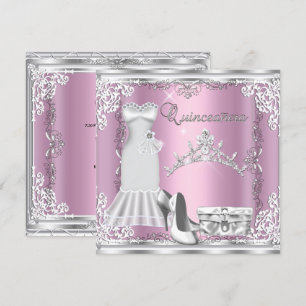 Invitation Couronne de Quinceanera 15 ans rose argent diamant