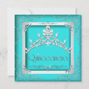 Invitation Couronne de Quinceanera 15 ans Turquoise Argent