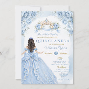 Invitation Couronne de Quinceañera Fleurie Bleu Po