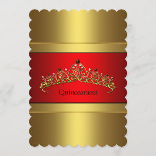 Invitation Couronne de Quinceanera or et rouge Couronne d'or