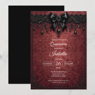 Invitation Couronne de Quinceañera perles d'arc rouge gothiqu