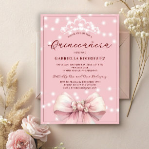 Invitation Couronne de Quinceanera rose élégante pour 15e ann