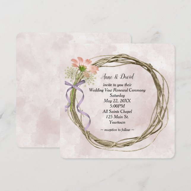 Invitation Couronne De Renouvellement Vow mariage Sur Aquarel (Devant / Derrière)