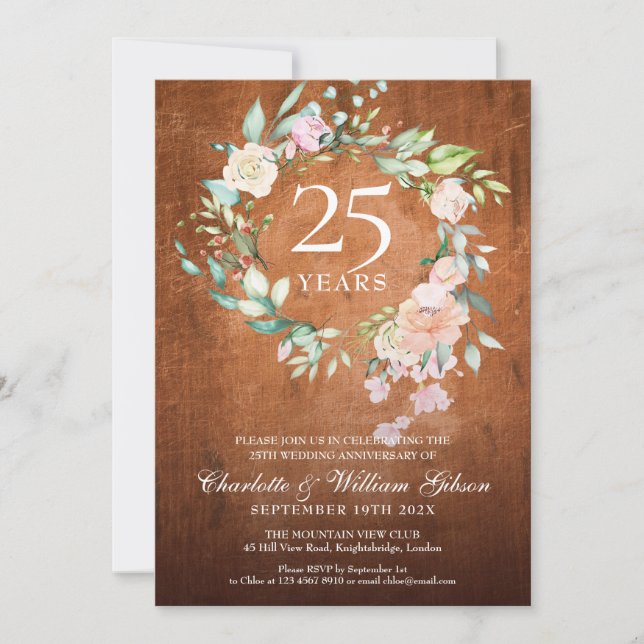 Invitation Couronne de roses en bois rustique vintage pour le (Devant)