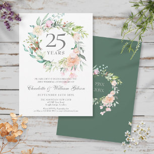 Invitation Couronne de roses florales pour les 25 ans de mari
