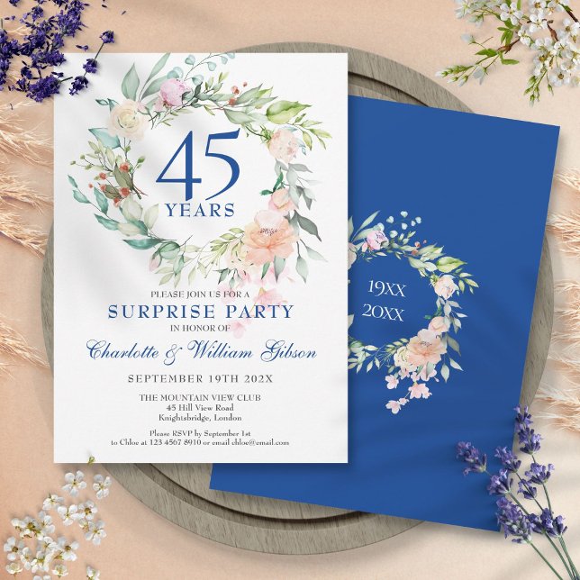Invitation Couronne de roses pour fête surprise 45e 65e anniv (Surprise Party Roses Garland 45th 65th Anniversary Invitation)