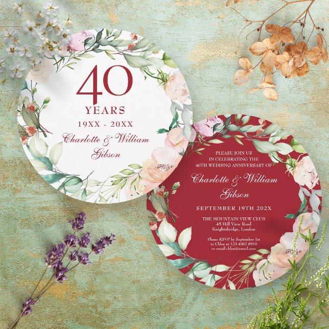 Invitation Couronne de roses pour les 40 ans de mariage (Créateur téléchargé)