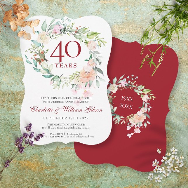 Invitation Couronne de roses pour les 40 ans de mariage Rubis (Créateur téléchargé)