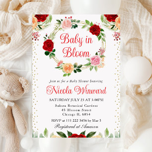 Invitation Couronne de roses rouges et oranges pour Baby Show