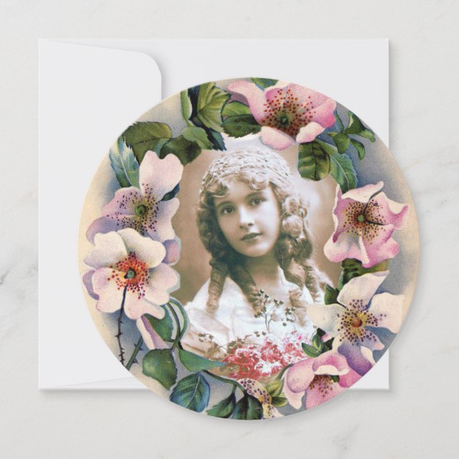 INVITATION COURONNE DE ROSES SAUVAGES GABARIT DE PHOTO POUR A (Devant)