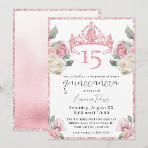 Invitation Couronne de strass Roses Roses et Blanches Quincea
