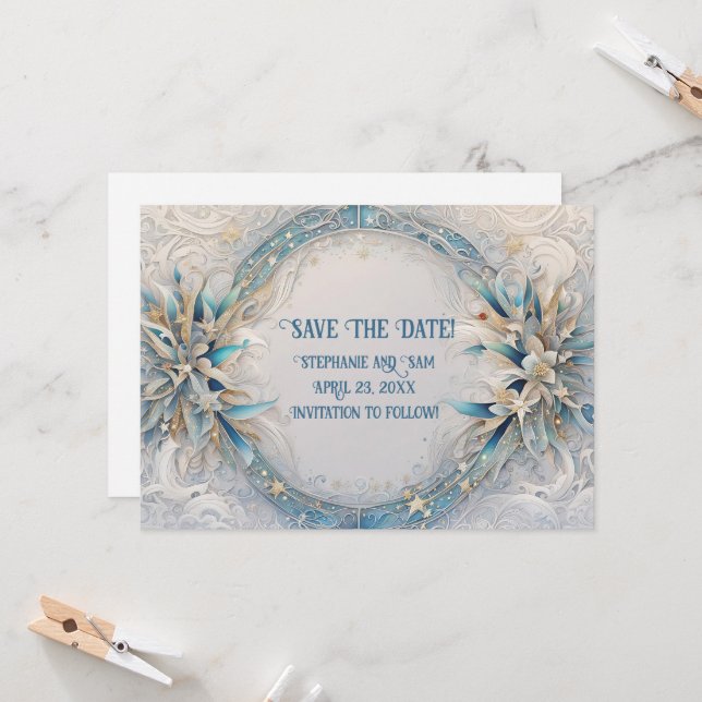 Invitation Couronne de style Art déco romantique pour Sauvega (Devant/Arrière en situation)
