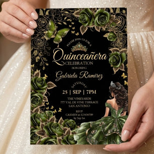 Invitation Couronne de Tiare Dorée Noire et Verte Émeraude po