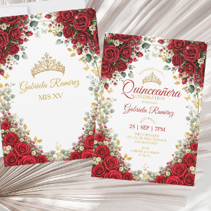 Invitation Couronne de Tiare Dorée Quinceañera Rouge Papillon