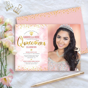 Invitation Couronne de Tiare Photo Quinceañera Rose Pâle Pail