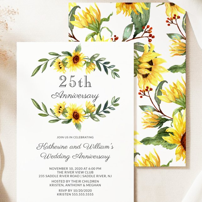 Invitation Couronne de tournesol Fête d'anniversaire de 25 an (Créateur téléchargé)