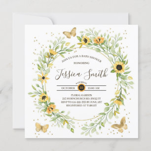 Invitation Couronne de tournesols avec papillons mignons Baby