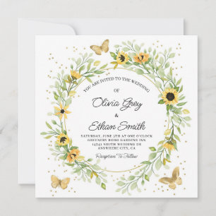 Invitation Couronne de tournesols avec papillons mignons Invi