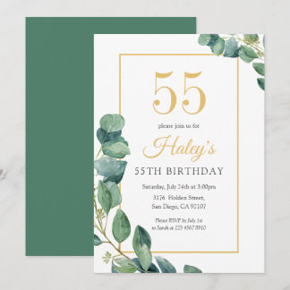 Invitation Couronne de verdure chic or et sauge 55e anniversa