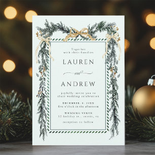 Invitation Couronne de verdure hivernale Mariage Vert menthe