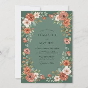 Invitation Couronne de vigne de mariage corail
