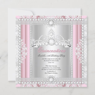 Invitation Couronne Diamant Rose pour Fête de Princesse Quinc