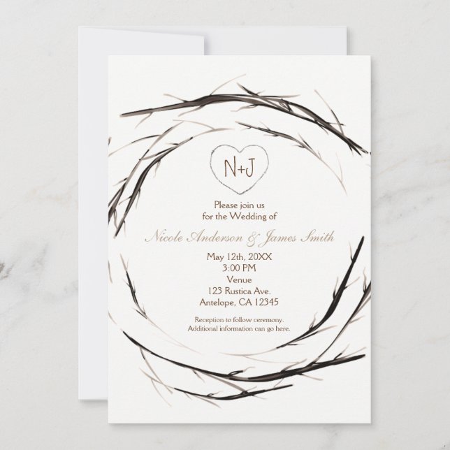 Invitation Couronne d'invitations en brindilles et branches r (Devant)