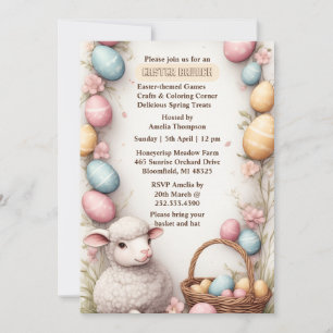 Invitation Couronne d'œufs de panier printanier Agneau de Pâq