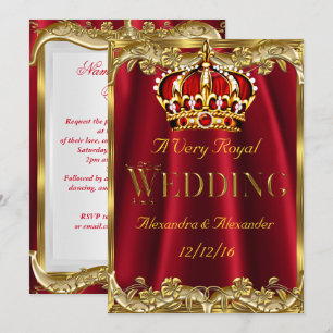 Invitation Couronne d'or de mariage rouge royal