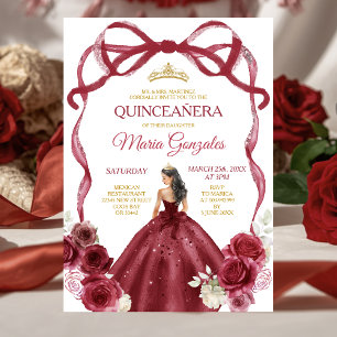 Invitation Couronne d'or de princesse à nœud rouge de Bourgog